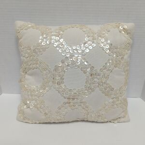 Beach Seaside White Throw Pillow Shell Sequined Overlay Pattern Fabric 12" X12"